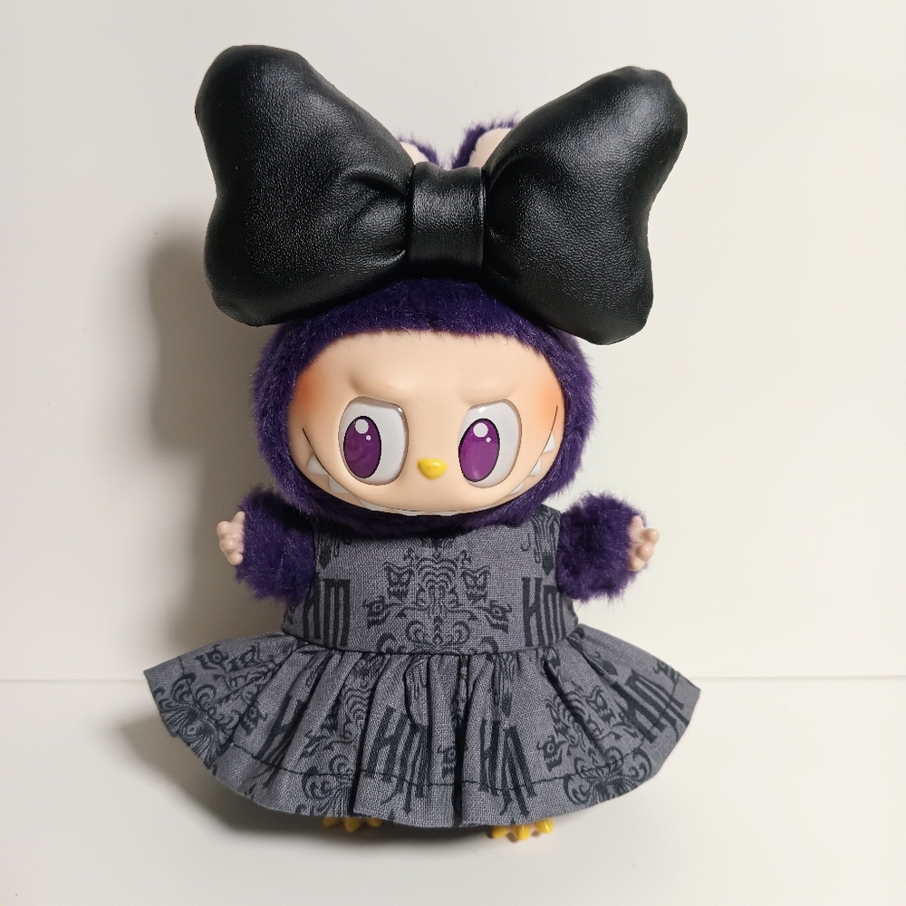 Disney Haunted Mansion Dress and Oversized Faux Leather Bow Made to fit Labubu